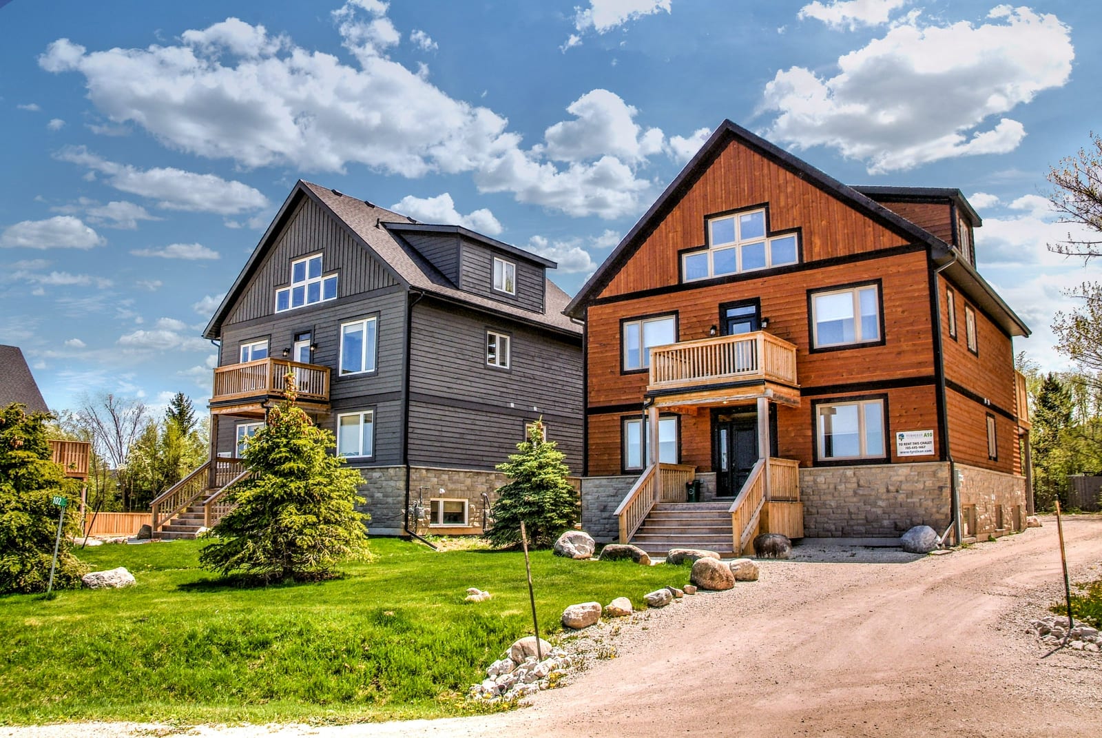 Two newly built 7-bedroom luxury chalet and cottage rentals side by side at Tyrolean Village Resorts, Blue Mountain